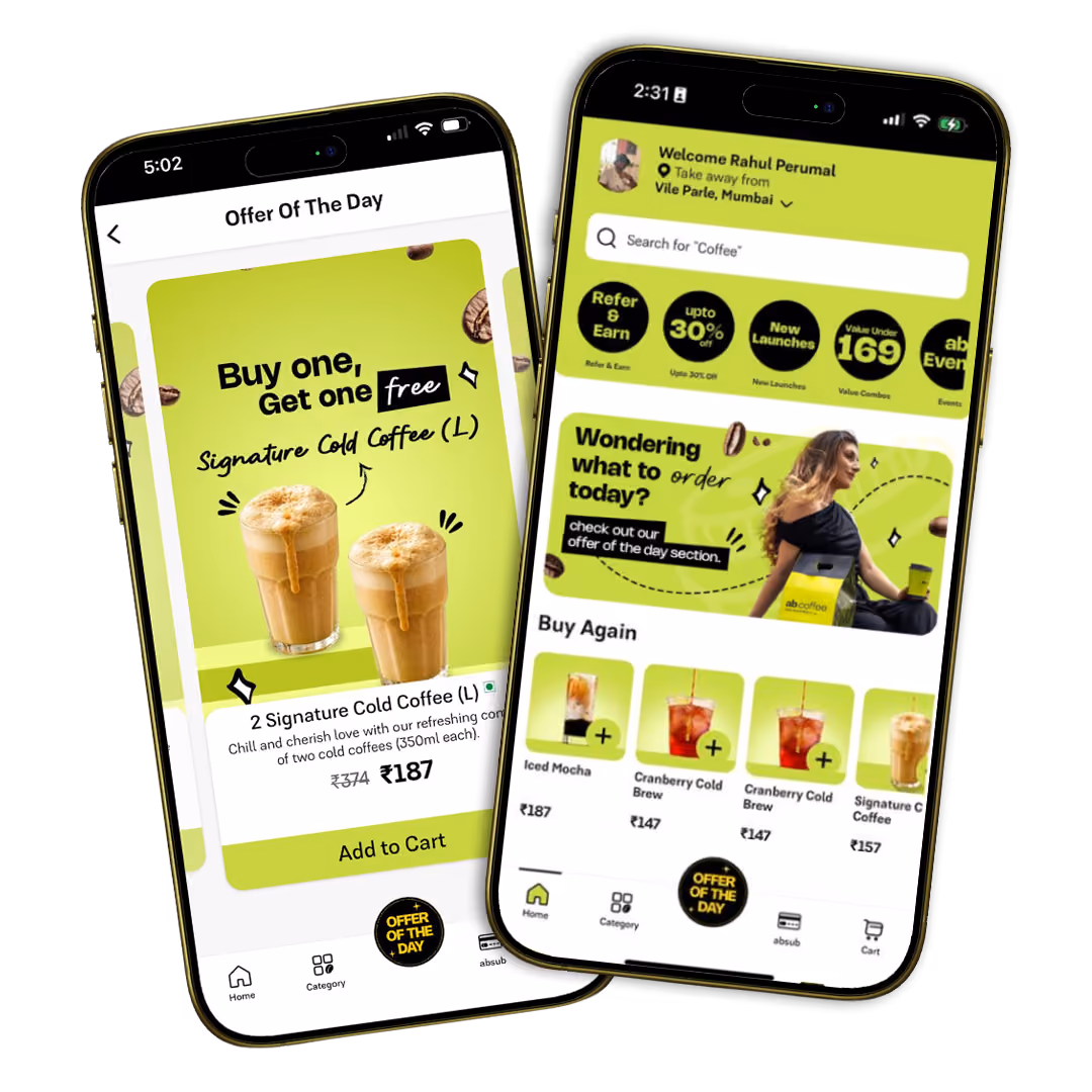 AB Coffee app ordering interface